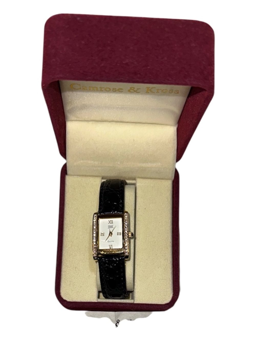 Camrose & Kross JBK Collection Women's Crystal Tank Watch/Black Leather Strap